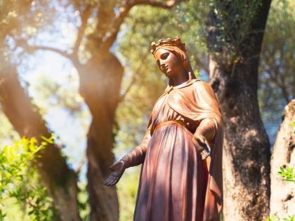 House of Virgin Mary, Turkey - July 02, 2020: A figure of the Virgin Mary placed on the way to her house.