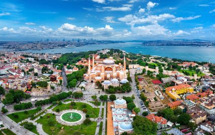 Aerial view of Hagia Sophia in Istanbul, Turkey.