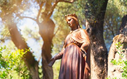 House of Virgin Mary, Turkey - July 02, 2020: A figure of the Virgin Mary placed on the way to her house.