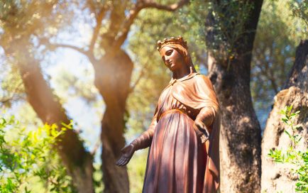 House of Virgin Mary, Turkey - July 02, 2020: A figure of the Virgin Mary placed on the way to her house.